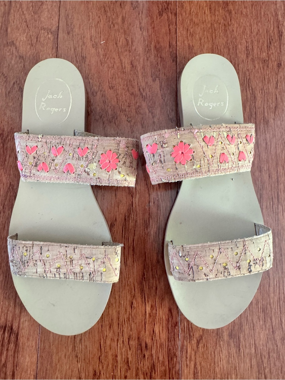 Jack Rogers Adair Pink Embellished Double-Strap Slide Sandals Size 8